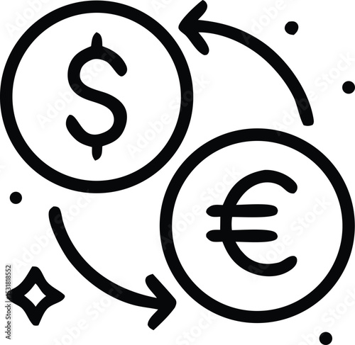 Icon Currency exchange vector icon with dollar and euro symbols showing financial trade and global market conversion