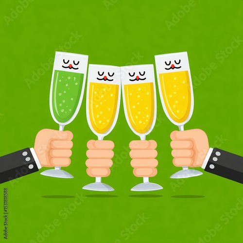 Cartoon Cats Toasting with Champagne Flutes