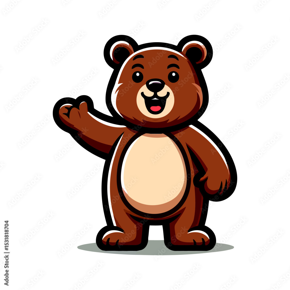 Naklejka premium Adorable Brown Bear Cartoon Character: Friendly, Happy Mascot Design