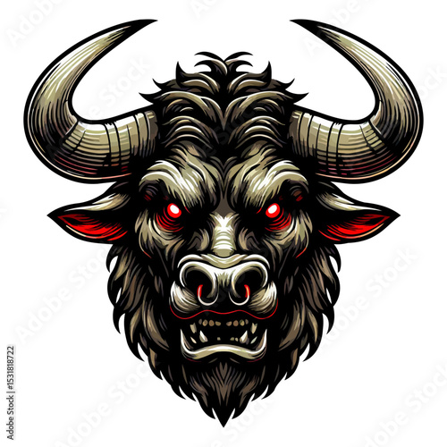 Aggressive Bull Head: Mythological Creature Vector Illustration