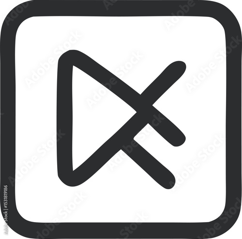 Icon Hand-Drawn Square with Rune Symbol Inside Featuring Thick Lines and Rounded Corners in a Minimalist Style Design