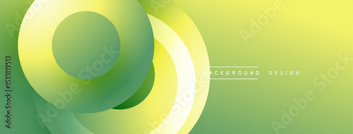 Abstract design features layered green, yellow circles. Smooth gradients create dynamic visual effect. Minimalist style, modern aesthetic.