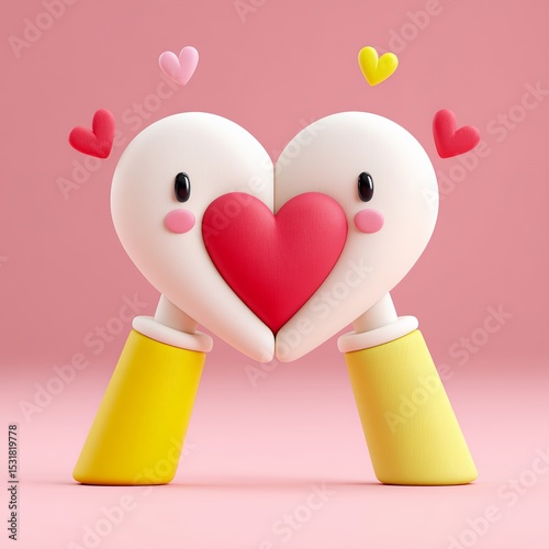 Cute Claymation Hands Forming Heart Shape on Pink Background