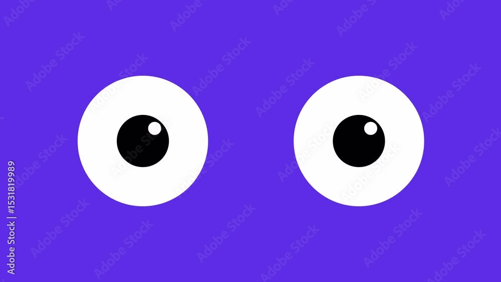 Cartoon eyes sign animation on blue background, sneer eye blinking moving sideways animated,  Eye 2d Animation with alpha channel.