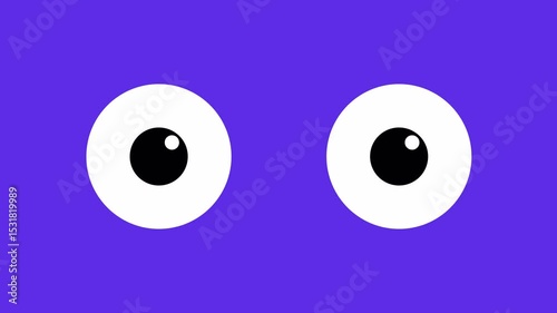Cartoon eyes sign animation on blue background, sneer eye blinking moving sideways animated,  Eye 2d Animation with alpha channel.