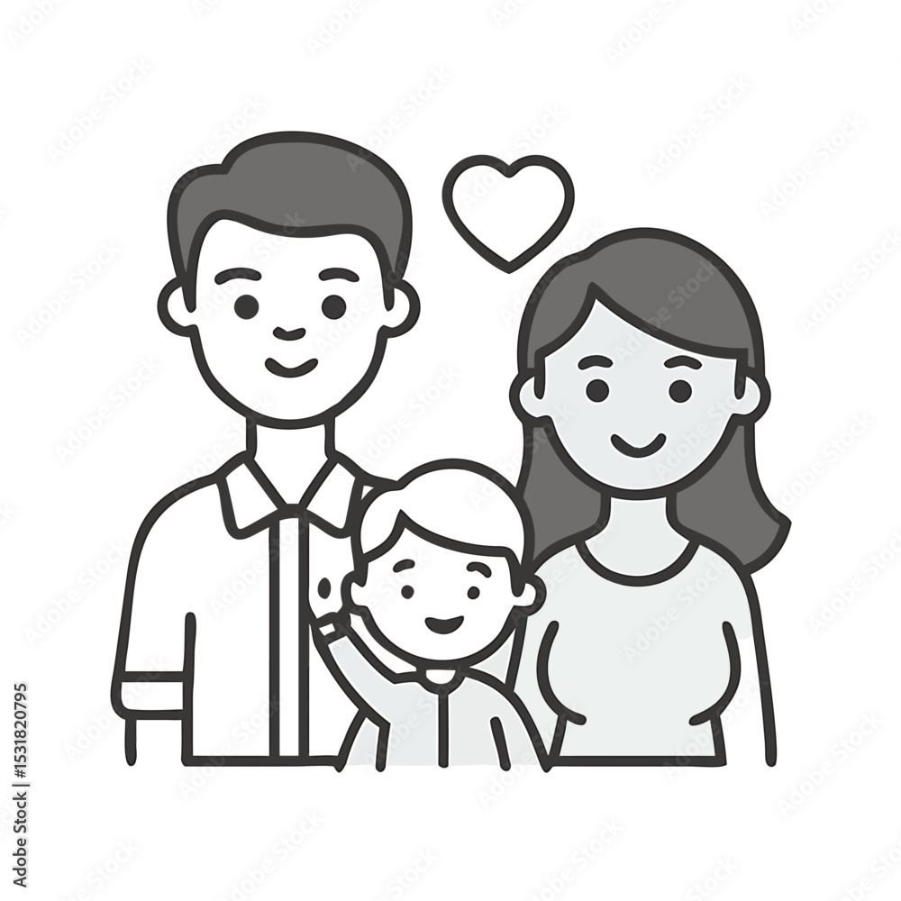 Vector Icons Set of Happy Family Portrait with Heart Symbolizing Love and Unity. Vector Illustrations Vector Icons Set of Happy Family Portrait with Heart Symbolizing Love and Unity. Vector Illustrations