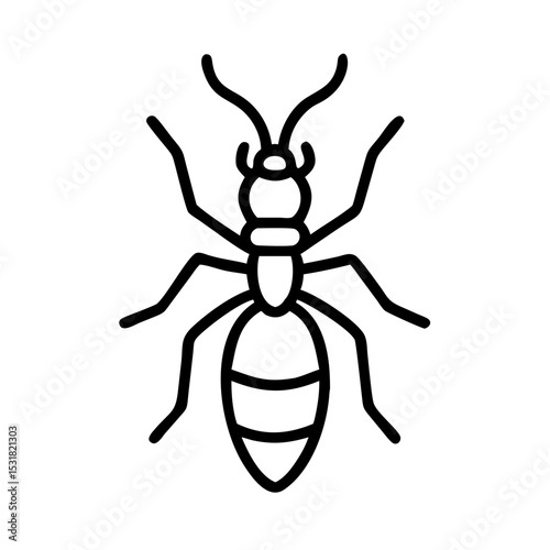 Line illustration of a termite on a white background  
