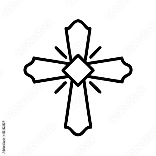 Decorative cross design with rays in minimalistic style  