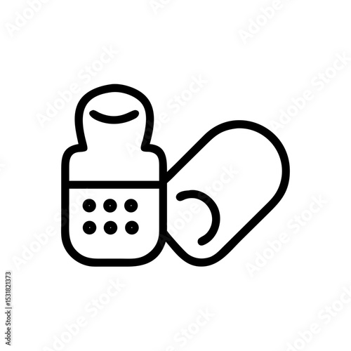 Medicine bottle with capsule and lid in minimalistic design  