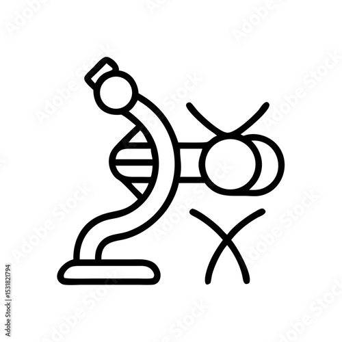 Laboratory microscope with DNA strand and caution symbol illustration  