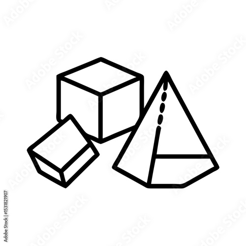Geometric shapes including cube, rectangular prism, and pyramid  
