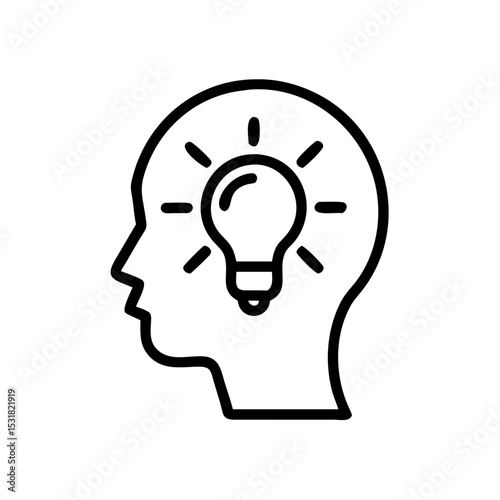 Line art illustration of a human head with light bulb concept  