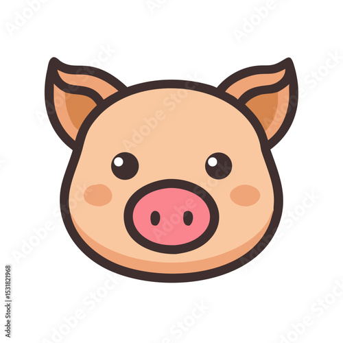 Simple icon of a pig. Illustration. Line drawing. Fresh product. Pork. Livestock.