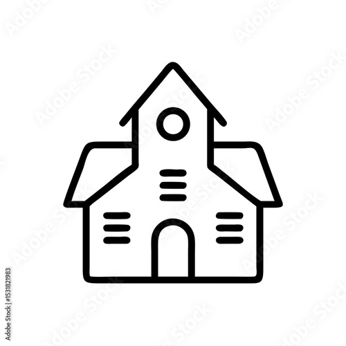 Simple line drawing of a school building in minimalist style  
