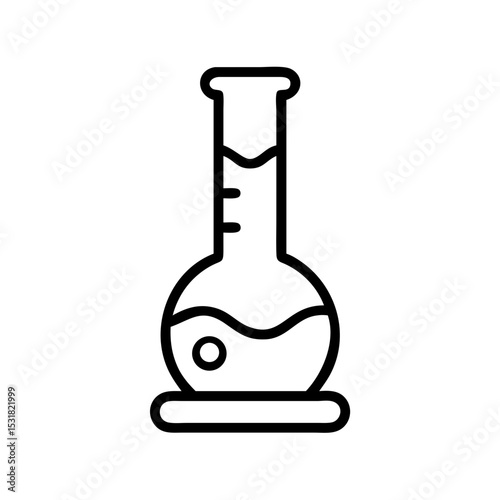 Laboratory flask with liquid in minimalist line art style  