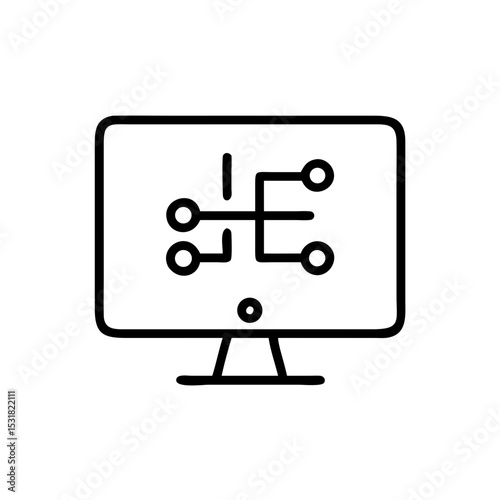 Computer monitor displaying circuit design graphic in minimal style  