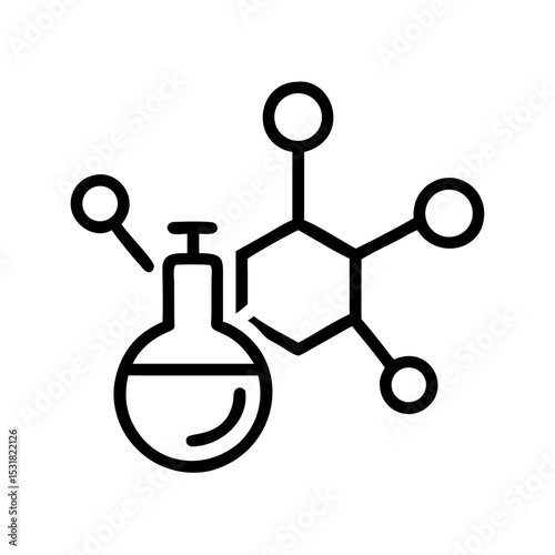 Chemical laboratory flask with molecular structure illustration  