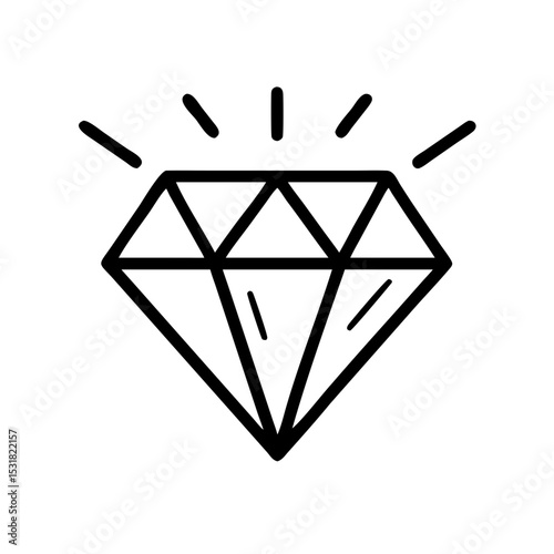 Outline of a sparkling diamond in simple line art style  