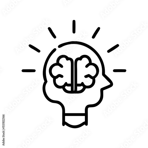 Abstract human head silhouette with brain and light rays 