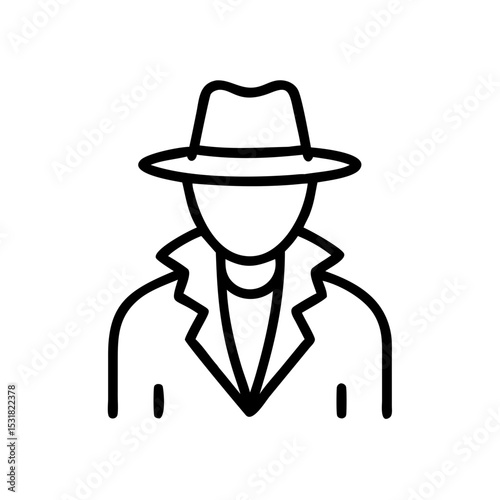 Line drawing of a detective wearing a hat and coat in minimal style  