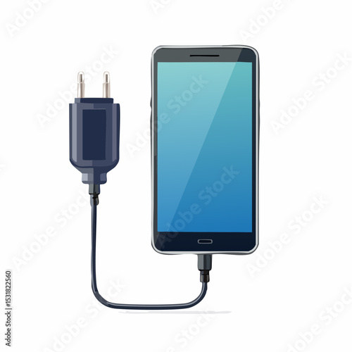 A smartphone is connected to a charger cable, ready for charging.
