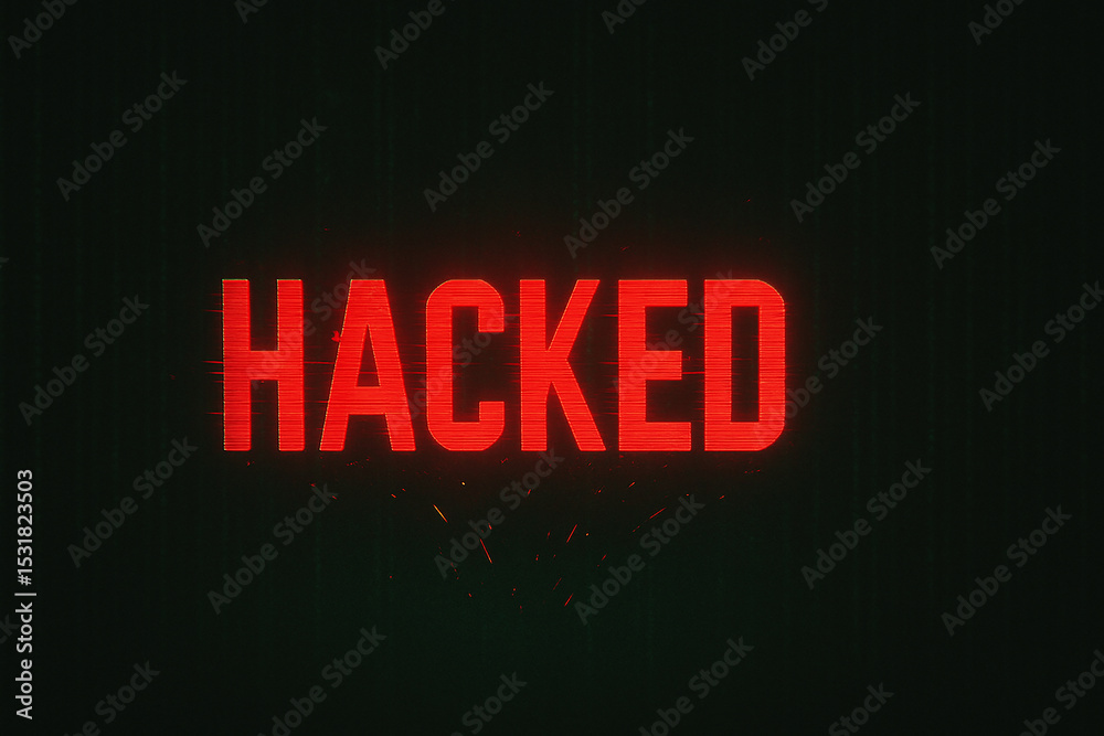 Obraz premium HACKED red alert text on black background indicating cybersecurity breach