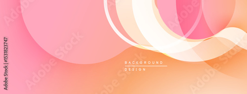 Abstract gradient background. Soft pink, peach tones blend smoothly. Overlapping circles create dynamic visual effect. Minimalist design.