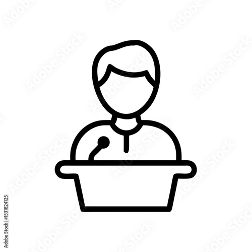 Person speaking at podium in line art style  