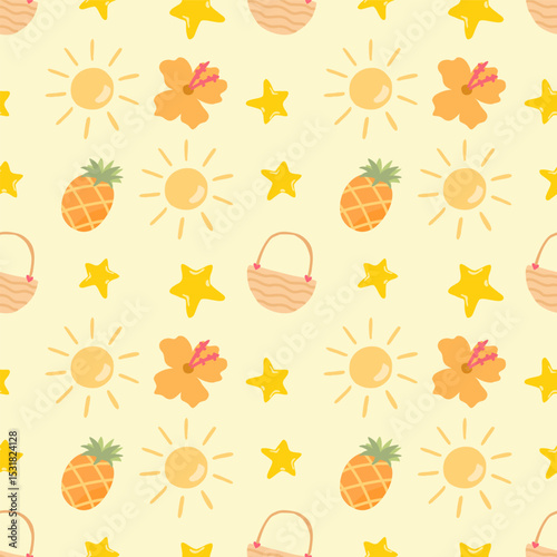 Seamless pattern with summer elements. Creative vector texture with summer elements and items. Vector seamless summer pattern.