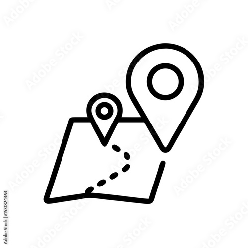 Navigation map with pins indicating locations and route path  