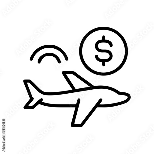 Airplane icon with dollar sign representing paid vacation concept  