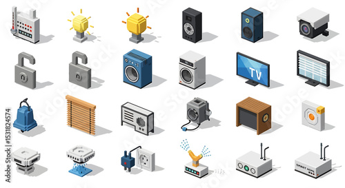 Vector Icons Set of Isometric Smart Home Device Icons Collection Modern Technology Illustrations. Vector Illustrations
