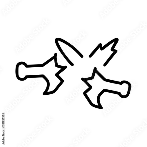 Outline of crossed axes and dagger in a minimalist style  