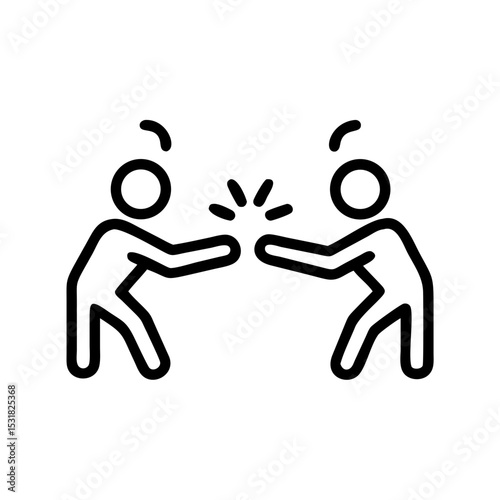 Two stick figures engaged in a tug of war competition  