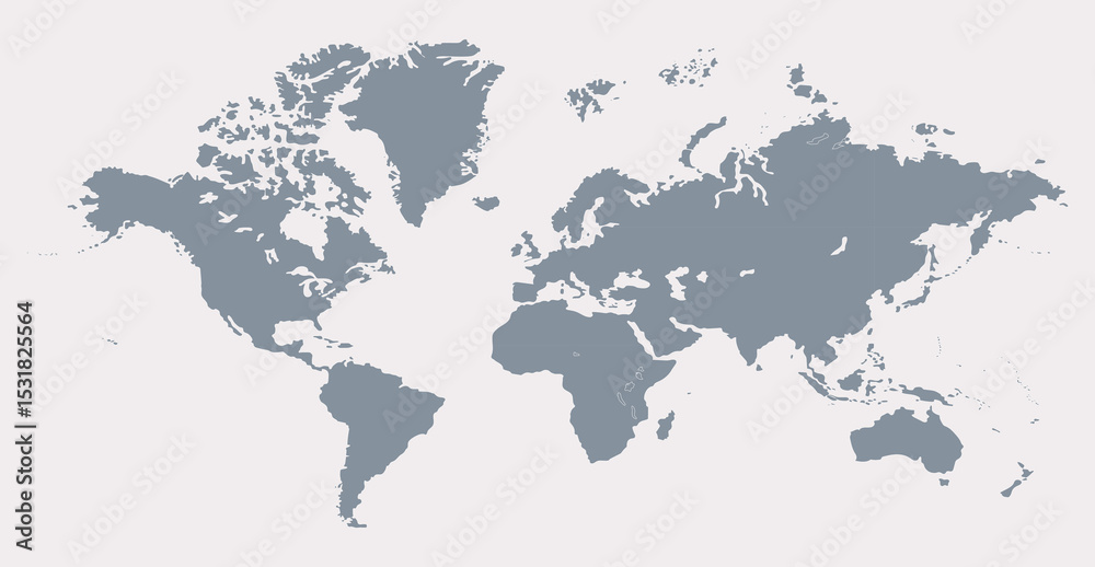 Naklejka premium A blank world map, world map picture, world map vector image, modern world map, Illustration, eps 10, worldwide, all continents, all countries, worldwide project