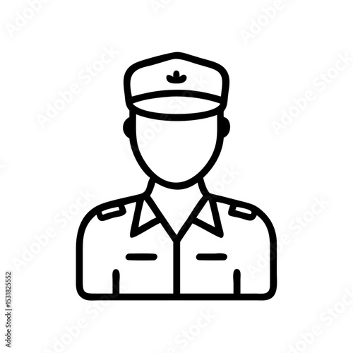 Line drawing of a soldier in uniform with cap and collar  