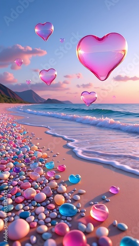 heart shaped balloons floating in water mobile wallpaper