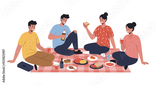 Picnic Gathering: Friends Enjoying Outdoor Meal Together