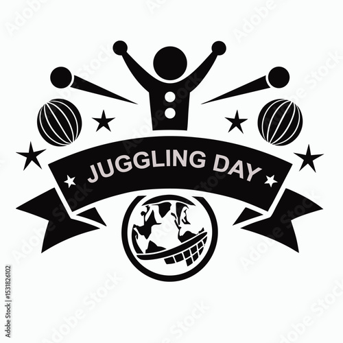 World Juggling Day Vibrant logo, Colorful circus themed World Juggling Day, Abstract geometric World Juggling Day, Whimsical hand drawn style logo for World Juggling Day