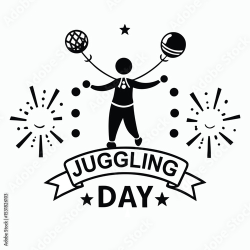 World Juggling Day Vibrant logo, Colorful circus themed World Juggling Day, Abstract geometric World Juggling Day, Whimsical hand drawn style logo for World Juggling Day