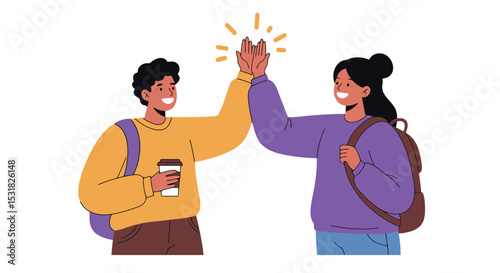 High Five Achievement: Teamwork Success Illustration