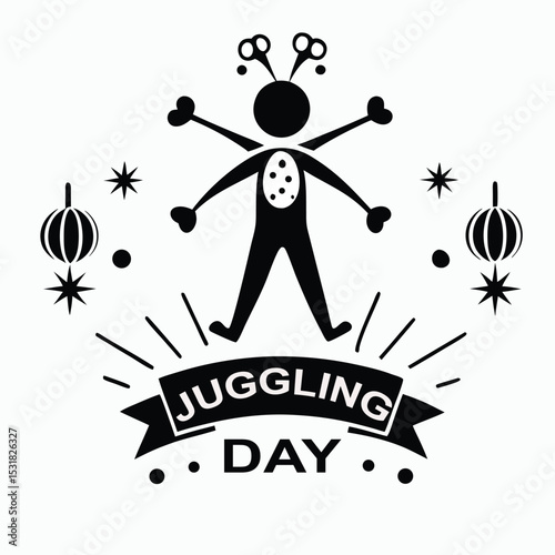 World Juggling Day Vibrant logo, Colorful circus themed World Juggling Day, Abstract geometric World Juggling Day, Whimsical hand drawn style logo for World Juggling Day