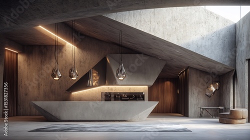Creative decoration of geometric forms and digital textures blending futuristic lighting with a stylish professional look