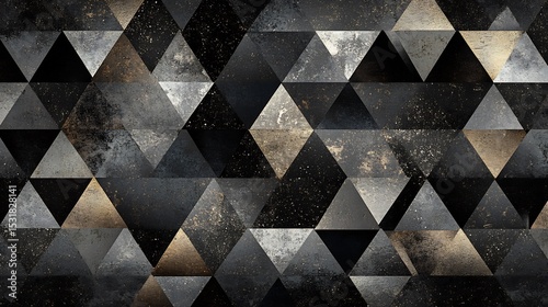 Creative digital illustration of an abstract space like pattern composed of black and silver triangular textures adding depth and sophistication