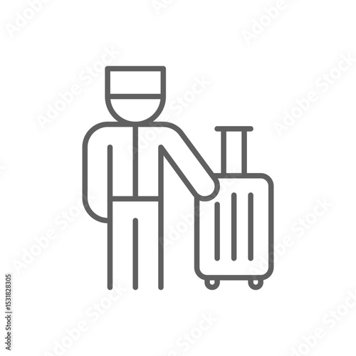 Bellhop with Luggage Icon Outline Style Thin Line Editable Stroke Vector