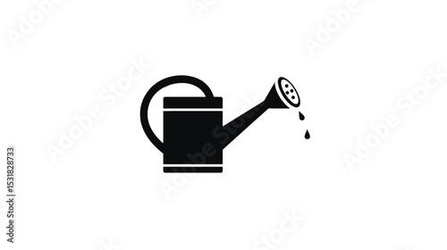 Watering Can Icon: Black Silhouette Illustration for Gardening, Growth, and Spring
