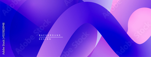 Abstract fluid shapes, vibrant purple hues, modern design. Gradient colors create dynamic visual flow. Smooth curves, elegant composition.