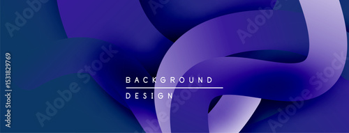 Abstract fluid shapes, deep blues, purples create dynamic background. Text reads background design. Modern, elegant visual.