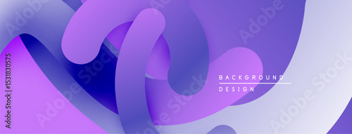 Abstract fluid shapes, purple hues dominate. Gradient colors blend smoothly creating dynamic composition. Modern design element.