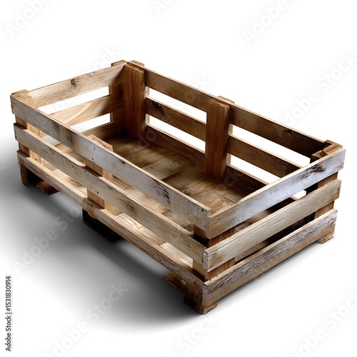 Rustic Empty Wooden Crate with Light Brown Texture on a Clean White Backdrop